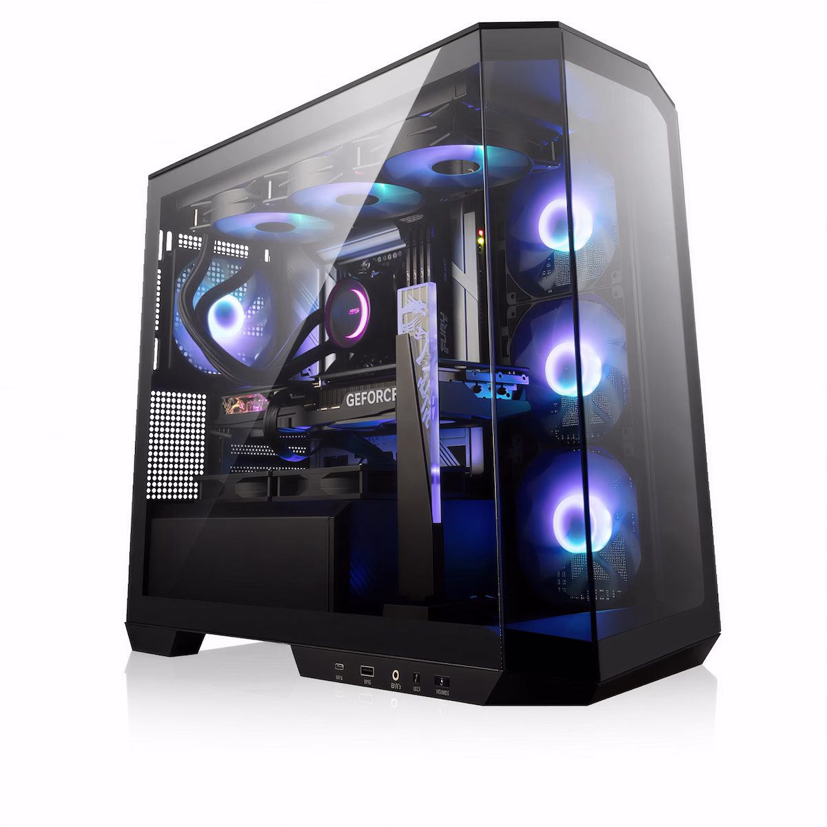 Komputer PHANTOM w czarnej obudowie z procesorem Intel i kartą GeForce